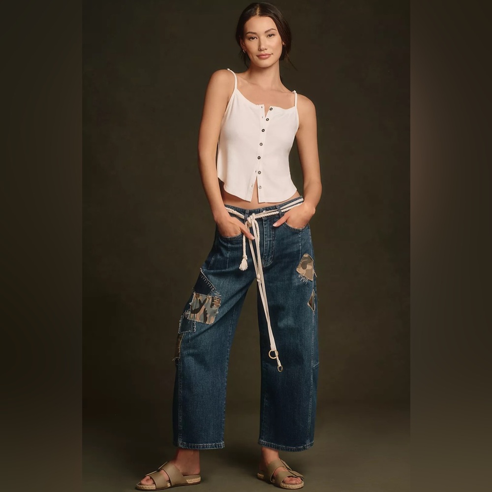 Pilcro Patchwork Heritage Curve Mid-Rise Barrel Jeans NWT Size 26